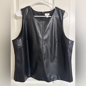NWT J. Crew Black Faux Leather Vest or Top, Size XL